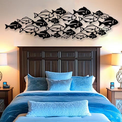 School of Fish Metal Wall Art for Coastal Living Room Decor