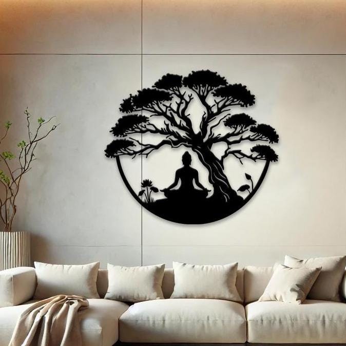 Metal Tree of Life with Buddha Wall Decor