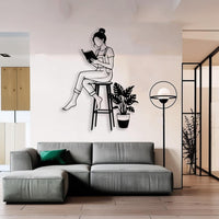 Woman Reading a Book on Chair Metal Wall Decor