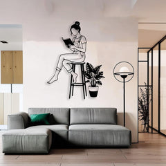Woman Reading a Book on Chair Metal Wall Decor