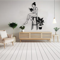 Woman Reading a Book on Chair Metal Wall Decor