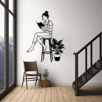 Woman Reading a Book on Chair Metal Wall Decor