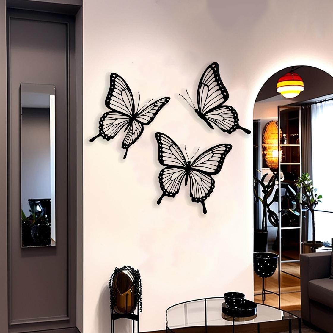 Set of 3 Butterfly Metal Wall Art for Bedroom Wall Decor