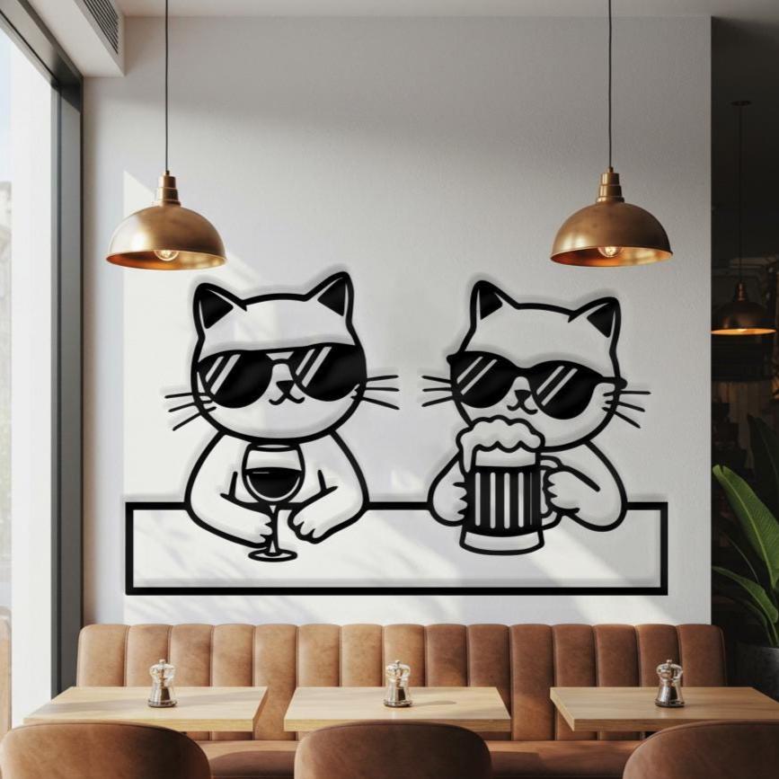 Funny Drinking Cats Wall Art