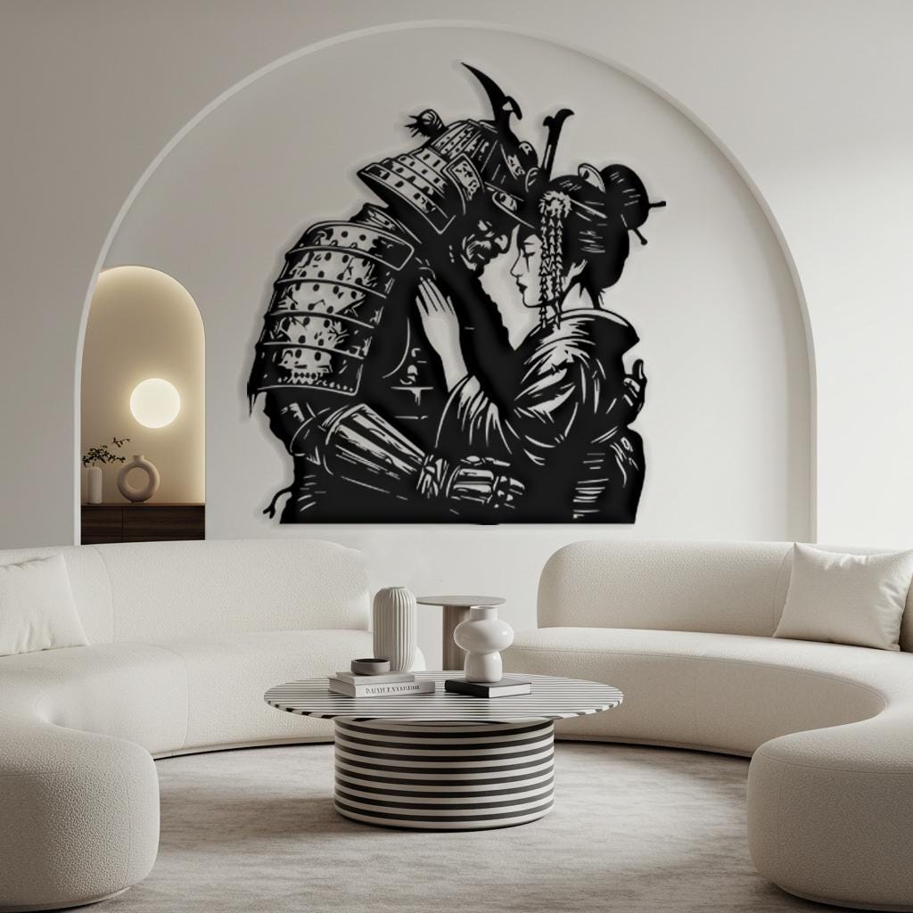 Geisha and Samurai Metal Wall Decor