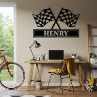 Custom checkered Flag Racing Metal Sign