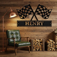 Custom checkered Flag Racing Metal Sign