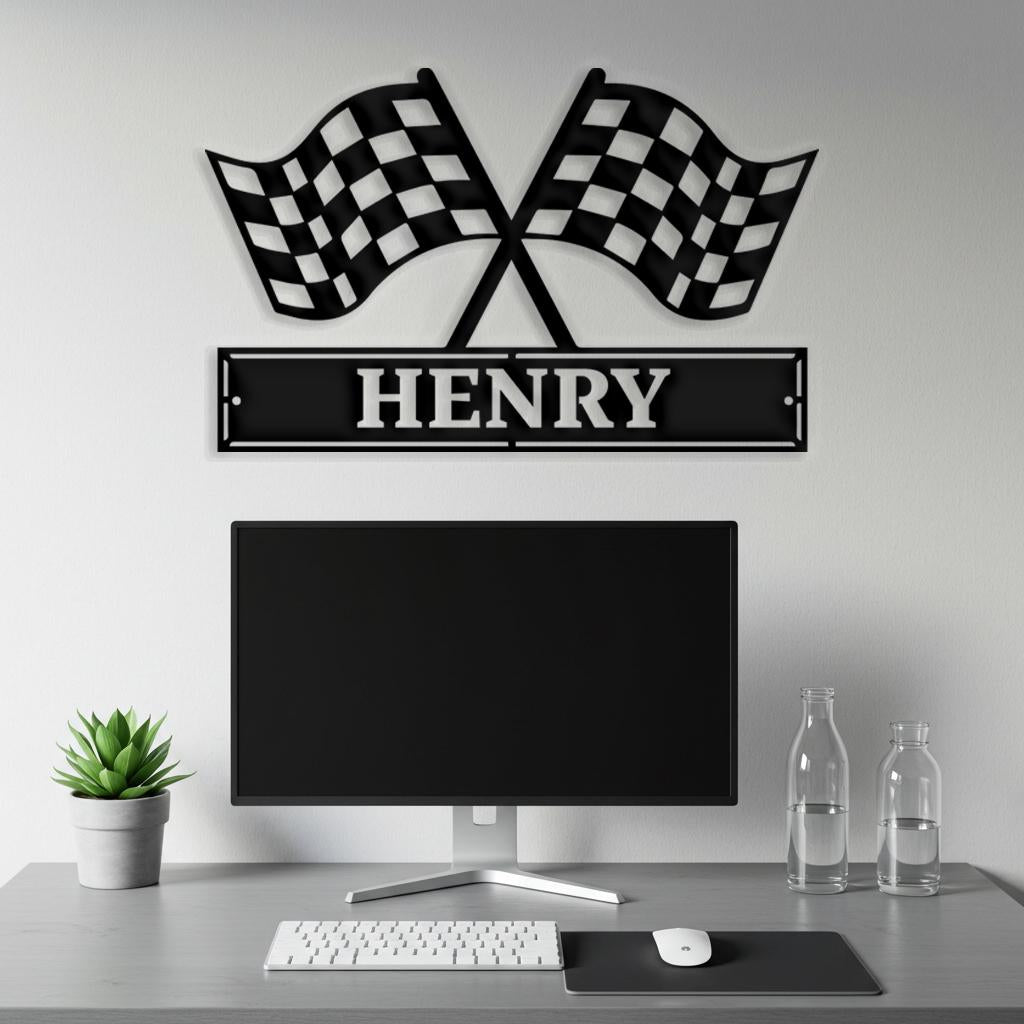 Custom checkered Flag Racing Metal Sign