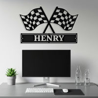 Custom checkered Flag Racing Metal Sign