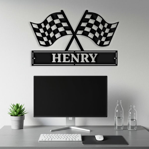 Custom checkered Flag Racing Metal Sign