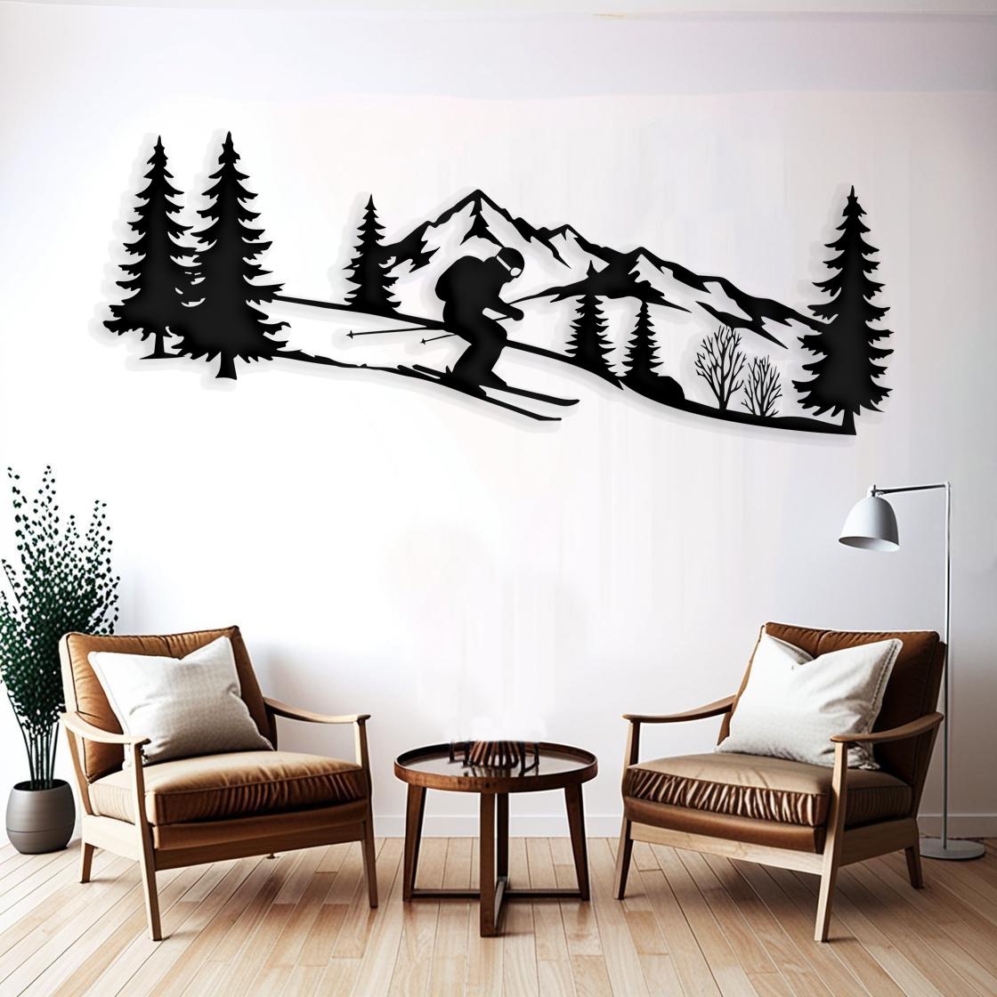 Skiing Metal Wall Art for Cabin Wall Decor