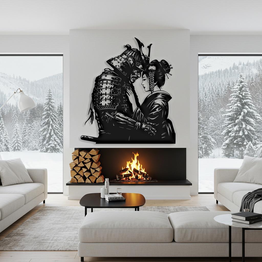 Samurai and Geisha Metal Wall Art