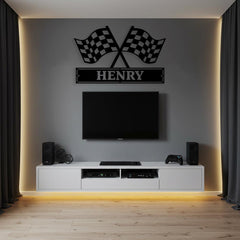 Custom checkered Flag Racing Metal Sign