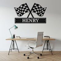 Custom checkered Flag Racing Metal Sign