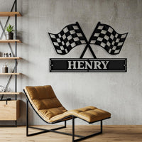Custom checkered Flag Racing Metal Sign