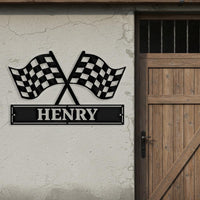 Custom checkered Flag Racing Metal Sign