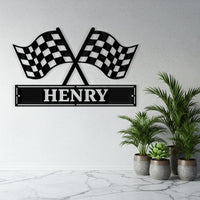Custom checkered Flag Racing Metal Sign