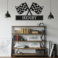 Custom checkered Flag Racing Metal Sign