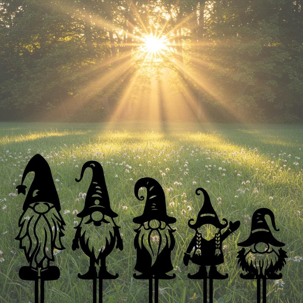 Set of 5 Gnome Garden Stakes