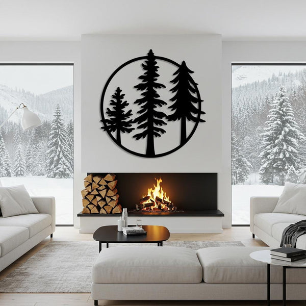 Modern Country Pine Trees Metal Wall Art