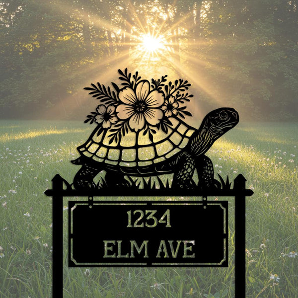 Floral Turtle Garden Stake