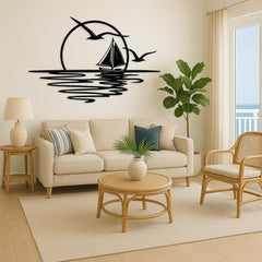 Sailboat Metal Wall Art: Ocean Sunset Coastal Decor