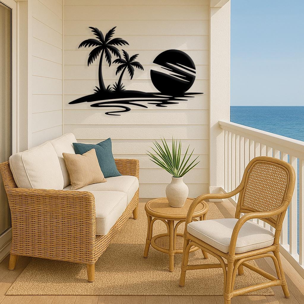 Ocean and Palm Tree Metal Wall Art