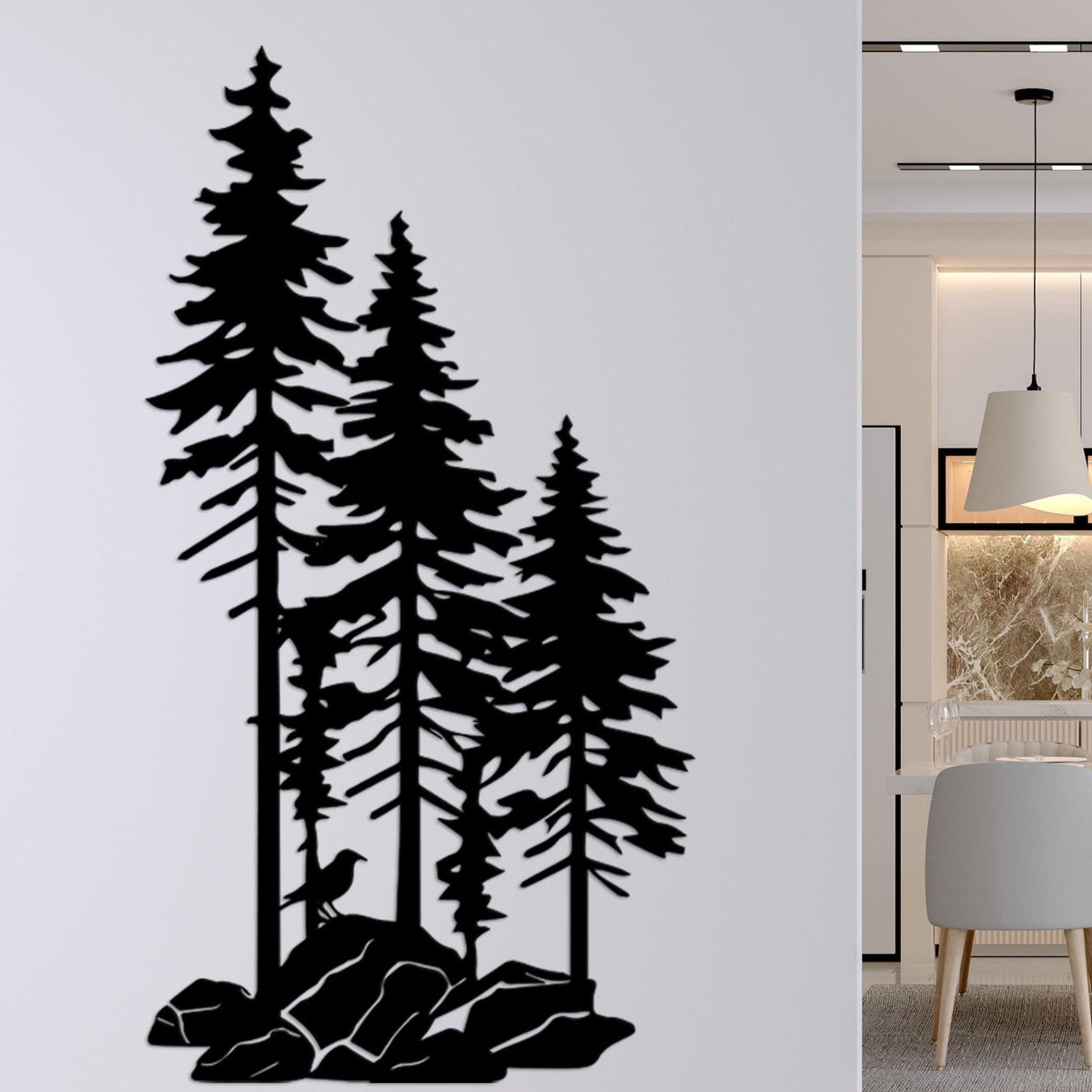 A Family of Pines on a Rock Metal Wall Art