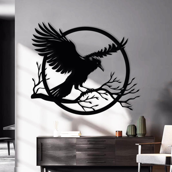 Guardian of the Night: Gothic Raven Metal Wall Art