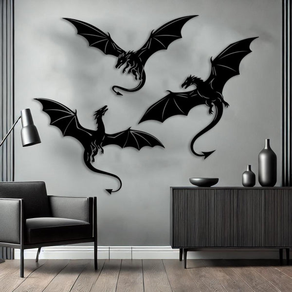 Flying Dragons Metal Wall Art Set