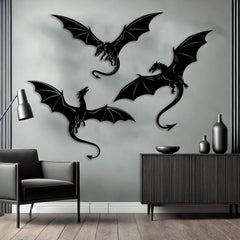 Flying Dragons Metal Wall Art Set