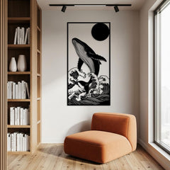 Whale in Great Wave Metal Wall Art