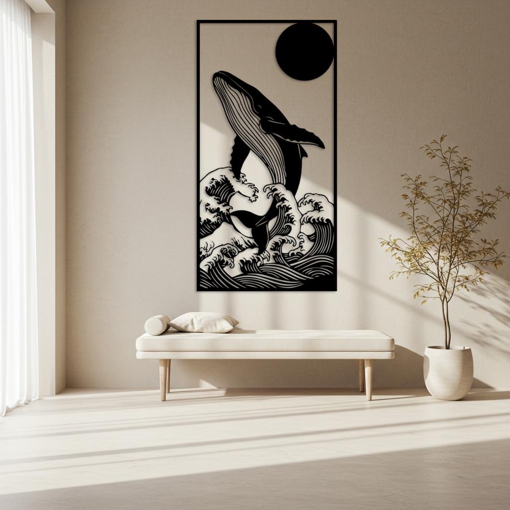 Whale in Great Wave Metal Wall Art