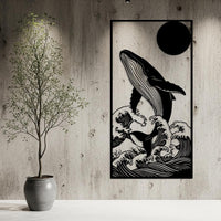 Whale in Great Wave Metal Wall Art