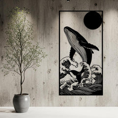 Whale in Great Wave Metal Wall Art