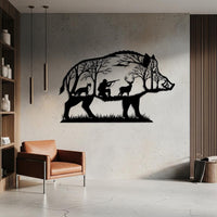 Wild Boar Hunting Metal Wall Art