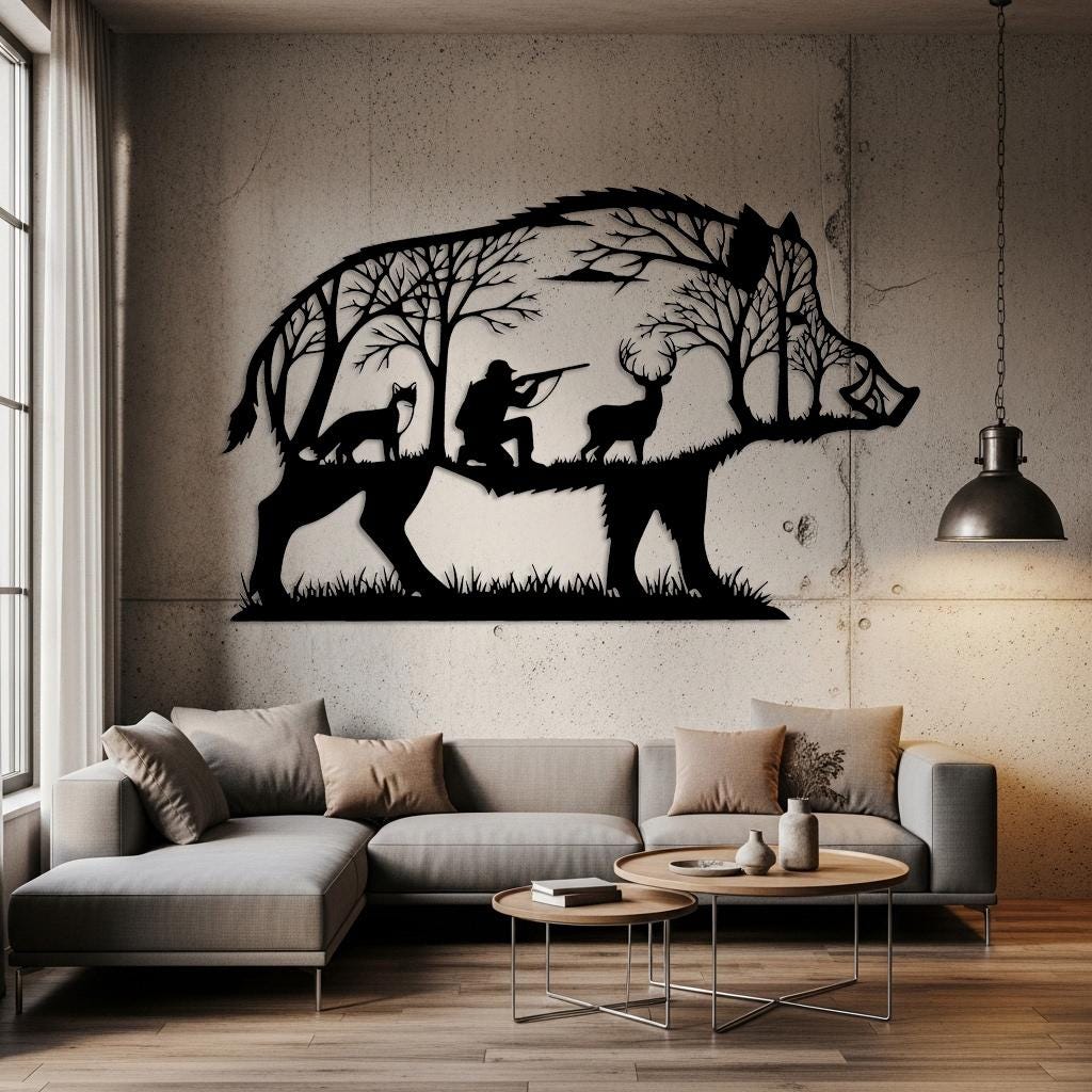 Wild Boar Hunting Metal Wall Art