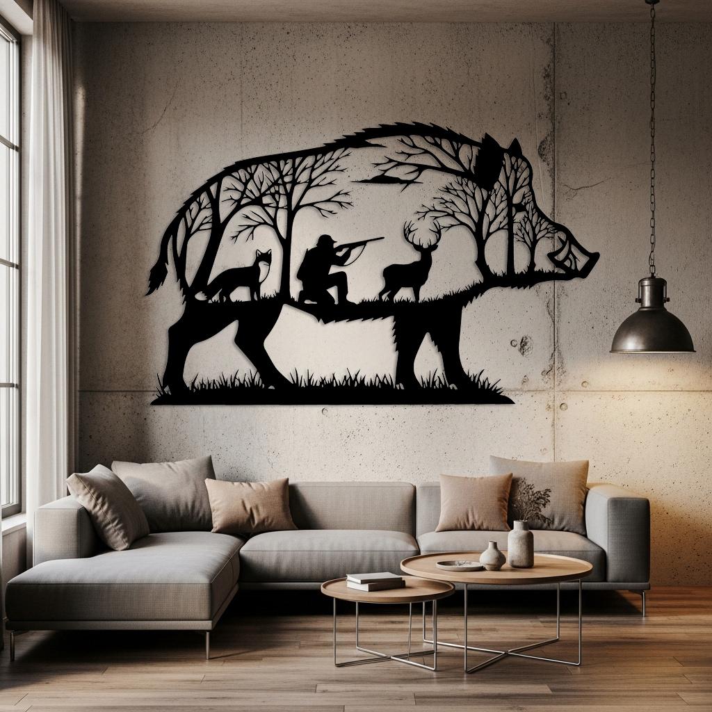 Wild Boar Hunting Metal Wall Art