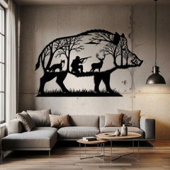 Wild Boar Hunting Metal Wall Art