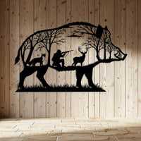 Wild Boar Hunting Metal Wall Art