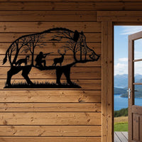 Wild Boar Hunting Metal Wall Art