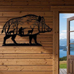 Wild Boar Hunting Metal Wall Art