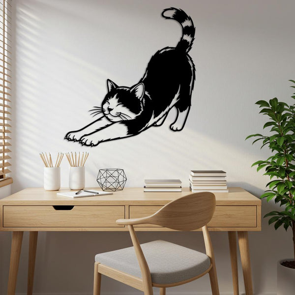Stretching Cat Metal Wall Art