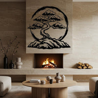Bonsai Tree with Enso Circle Wall Art