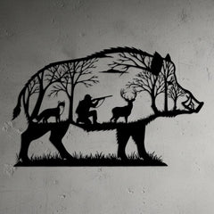 Wild Boar Hunting Metal Wall Art