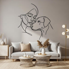 Minimalist Woman and Dog Metal Wall Decor