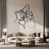 Minimalist Woman and cat Metal Wall Decor