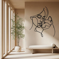 Minimalist Woman and cat Metal Wall Decor