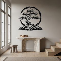 Bonsai Tree with Enso Circle Wall Art