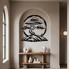Bonsai Tree with Enso Circle Wall Art